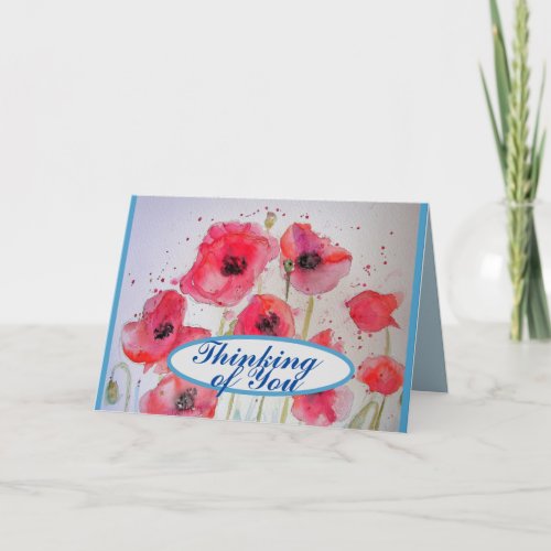 Red Poppy poppies flower Watercolor Painting Art Card