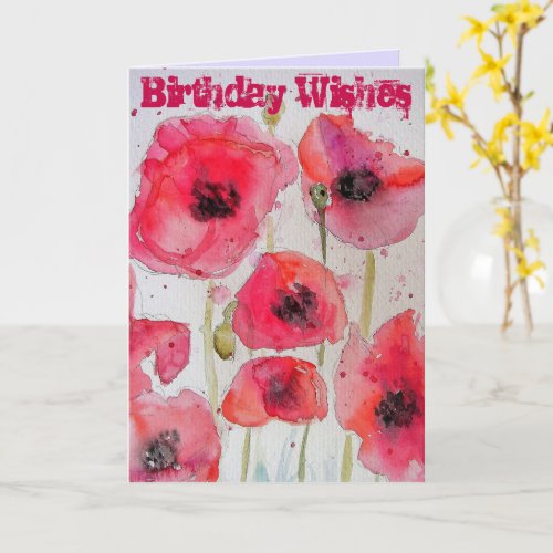 Red Poppy Poppies Flower Watercolour Art Card