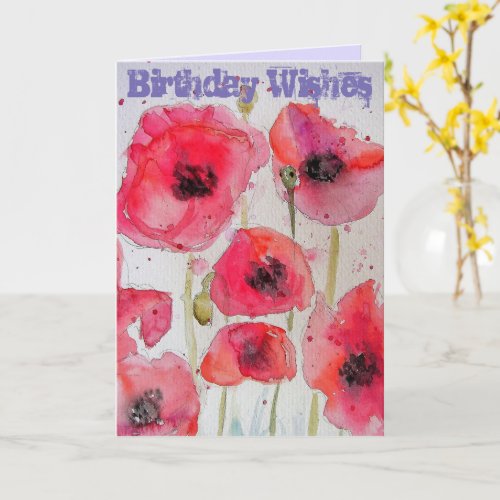 Red Poppy Poppies Flower Watercolour Art Card