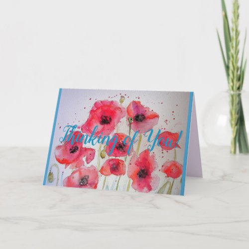 Red Poppy poppies flower Watercolour Painting Card