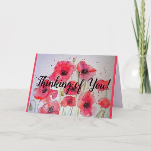 Red Poppy poppies flower Watercolour Painting Card