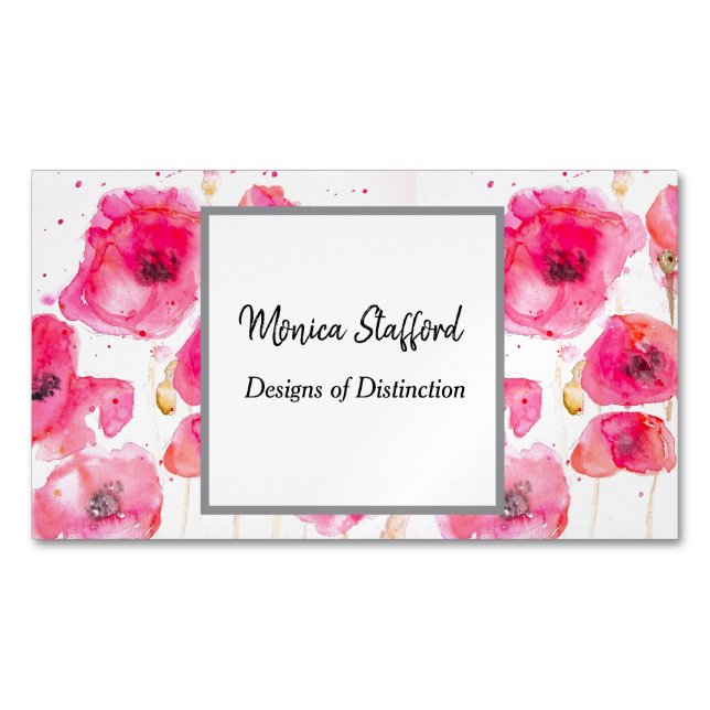 Red Poppy Poppies Flowers Watercolor Business Card (Front)