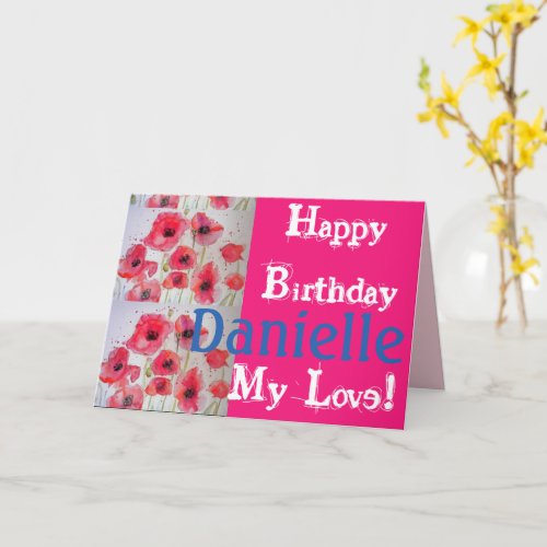 Red Poppy poppies Happy Birthday Ladies Name Card