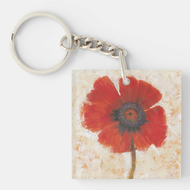Red Poppy Portrait Keychain (Front)