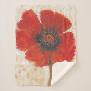 Red Poppy Portrait Sherpa Blanket