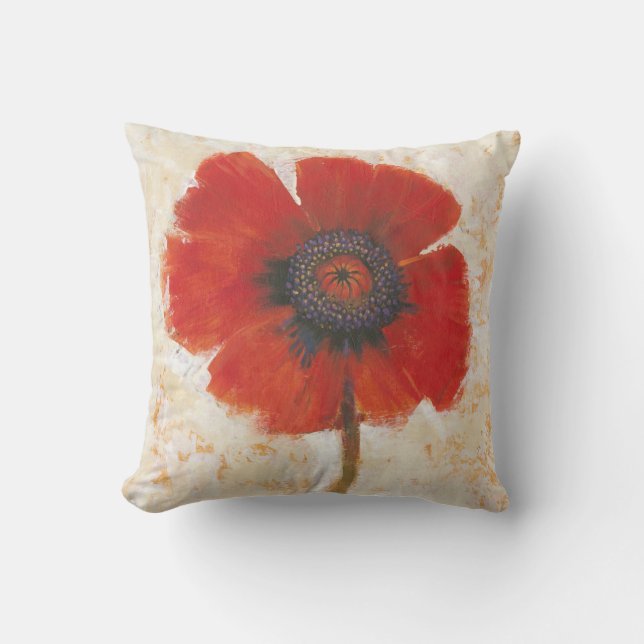 Red Poppy Portrait Throw Pillow (Front)