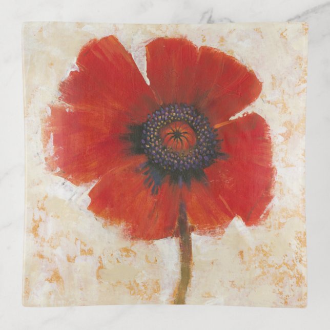 Red Poppy Portrait Trinket Tray (Front)