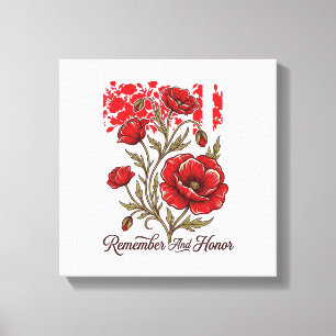 Red Poppy Remember And Honor Vintage Memorial Shir Canvas Print