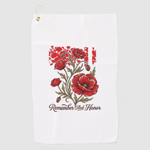 Red Poppy Remember And Honor Vintage Memorial Shir Golf Towel