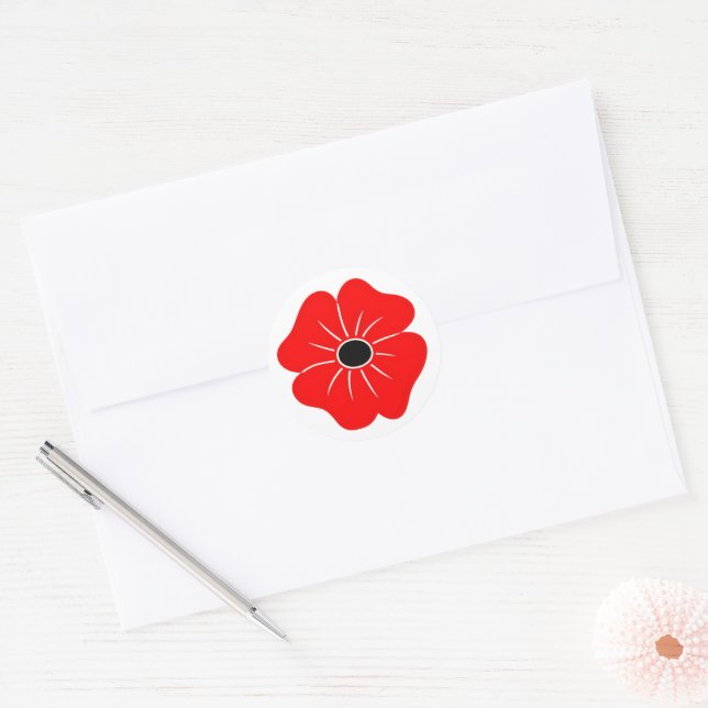 Red Poppy Remembrance Day Classic Round Sticker (Envelope)