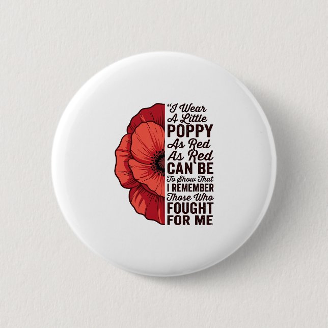 Red Poppy Remembrance Quote Vector Shirt Design_1 Button (Front)