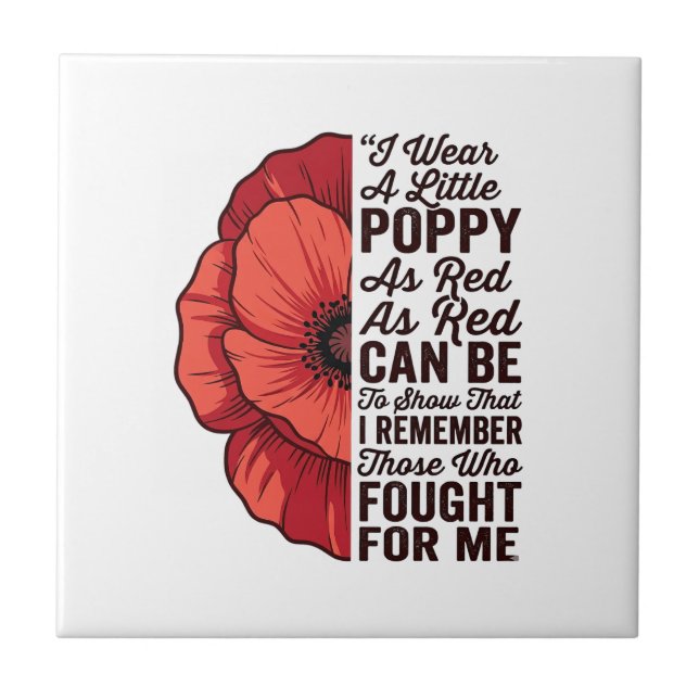 Red Poppy Remembrance Quote Vector Shirt Design_1 Ceramic Tile (Front)