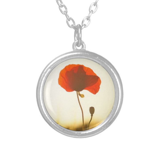 Red Poppy Remembrance Silver Plated Necklace (Front)