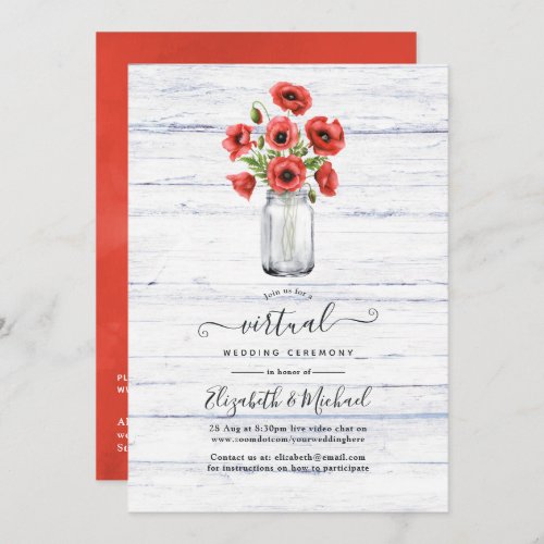 Red Poppy Rustic Country Online Virtual Wedding Invitation