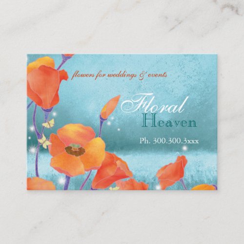 Red poppy in Turquoise Personalized Business Cards