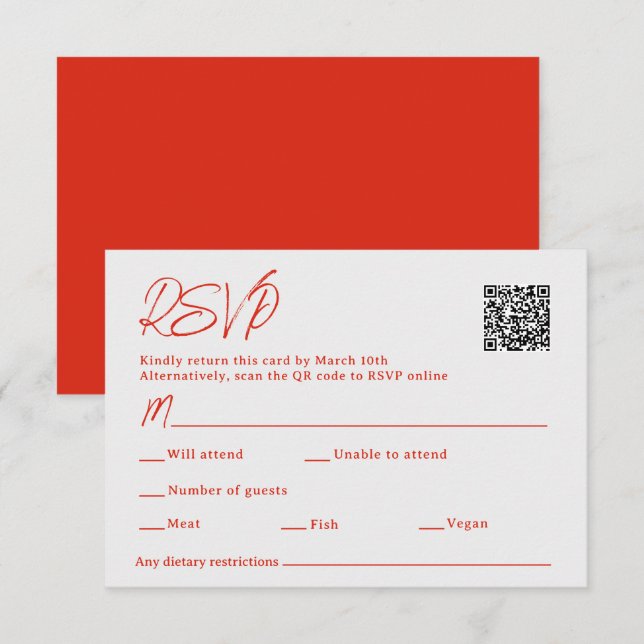 Red Poppy Sacan QR Code Wedding RSVP Card (Front/Back)