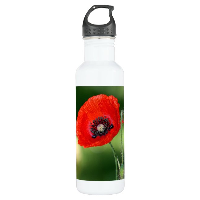 Red Poppy Seed Aluminum 24oz Water Bottle (Front)