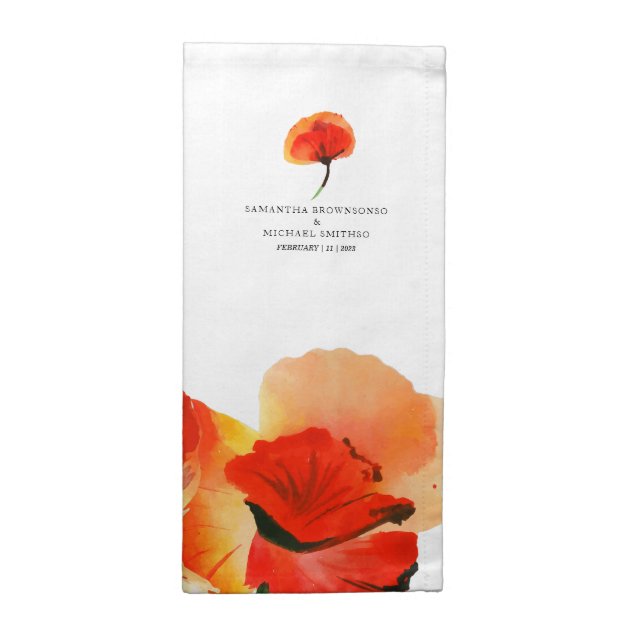 Red Poppy Sketch Elegant Flower Cloth Napkin