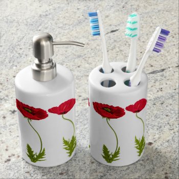 Red Poppy Soap Dispenser & Toothbrush Holder by SweetRascal at Zazzle