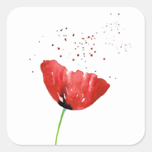 Red Poppy Square Sticker