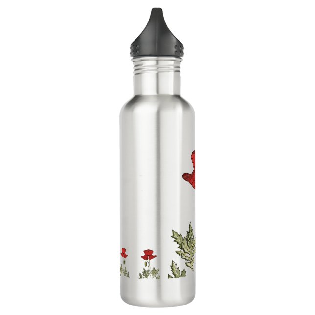 Red Poppy Stainless Steel Water Bottle (Left)