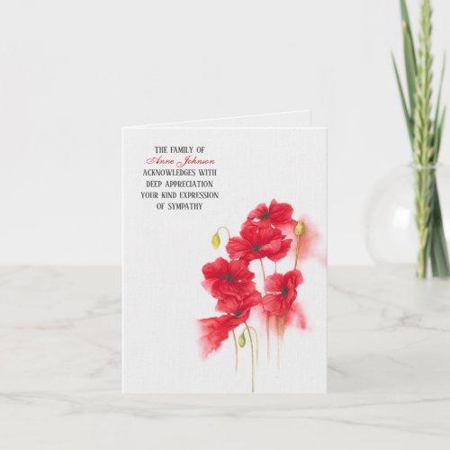 Red Poppy Sympathy Thank You Card