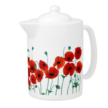 Red Poppy Teapot by hunnymarsh at Zazzle