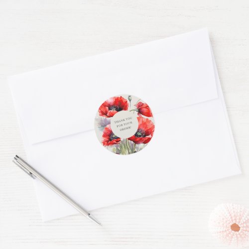 Red Poppy Thank You For Your Order Classic Round Sticker