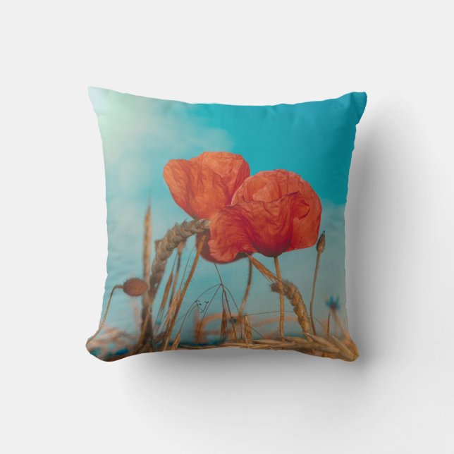 Red Poppy Throw Pillow (Front)