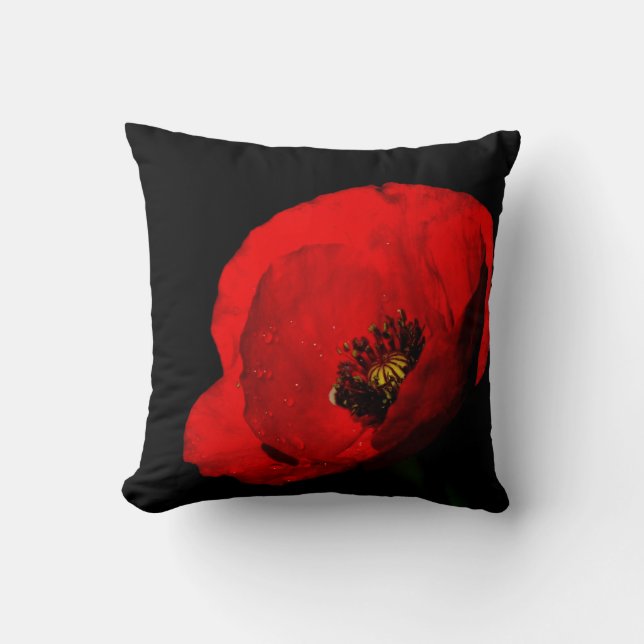 Red poppy throw pillow (Front)