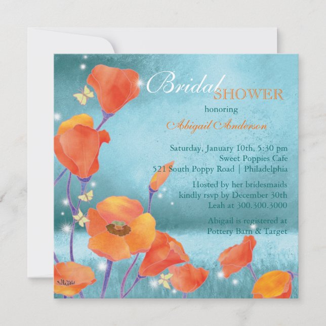 Red Poppy Turquoise Bridal Shower Invitation (Front)