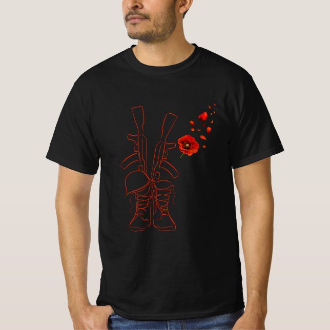 Red Poppy Veteran Honor Military Memorial T-Shirt (Front)