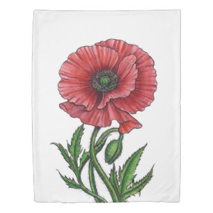 Red poppy, watercolor and ink duvet cover