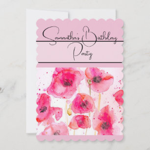 Red Poppy Watercolor floral Flower Poppies Invitation