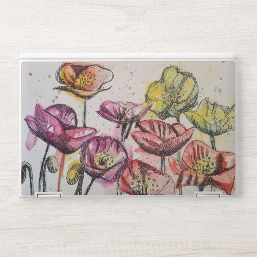Red Poppy watercolor Floral Flowers Laptop Skin