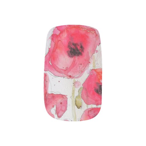 Red Poppy Watercolor floral Minx Nail Art Decals