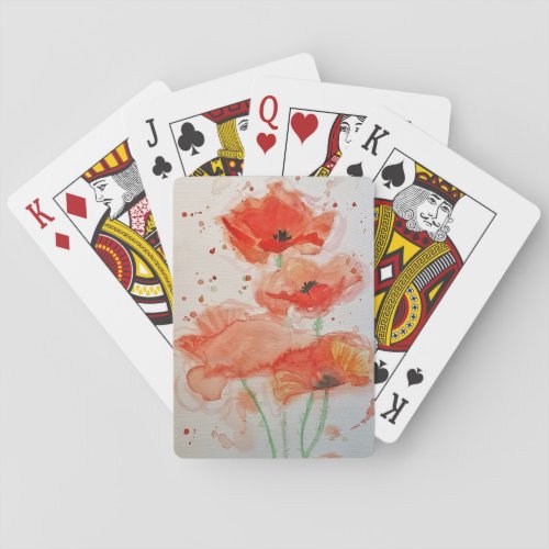 Red Poppy Watercolor Flower Playing Cards Set