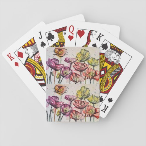 Red Poppy Watercolor Flower Playing Cards Set