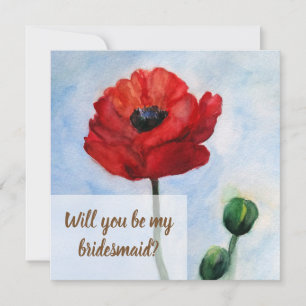 Red Poppy Watercolor flowergirl card