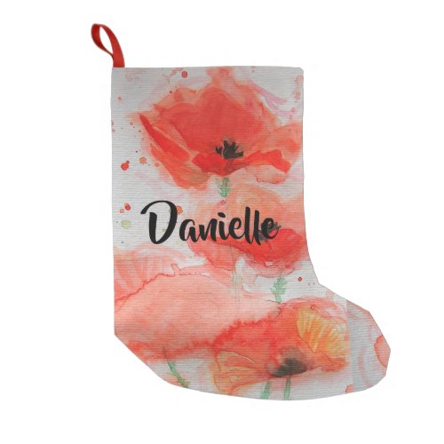 Red Poppy Watercolor Flowers Floral Name Stocking