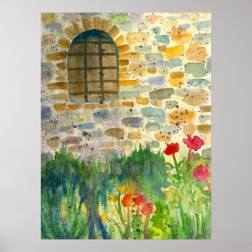 Red Poppy Watercolor Flowers Painted Window Poster
