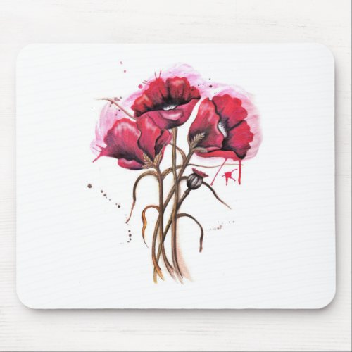 Red Poppy Watercolor Mouse Pad