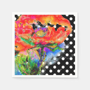 Red Poppy watercolor painting polka dots Paper Napkins