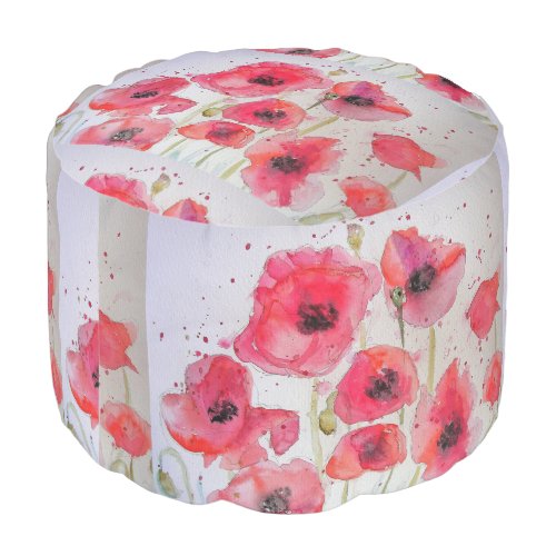 Red Poppy Watercolor Painting Pouffe Pouf
