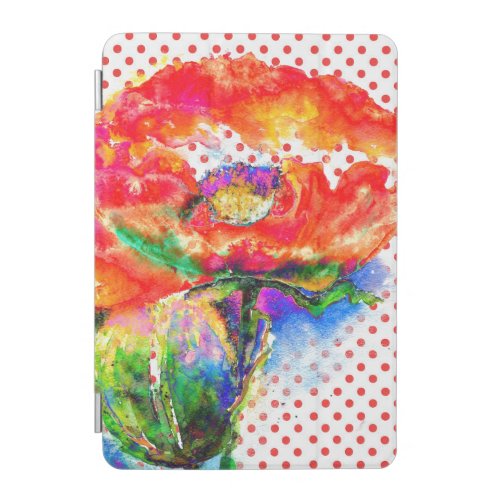 Red poppy watercolor painting red polka dots iPad mini cover