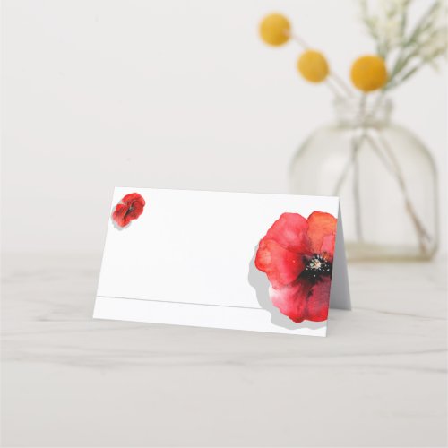 Red poppy watercolor place card