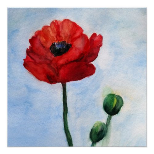 Red poppy watercolor Poster Paper Semi_Gloss