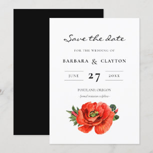 Red poppy watercolor Save the date Invitation
