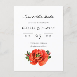 Red poppy watercolor Save the date Postcard