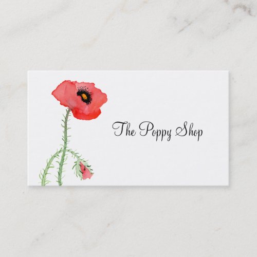 Red Poppy Watercolor Summer Floral Poppies Business Card